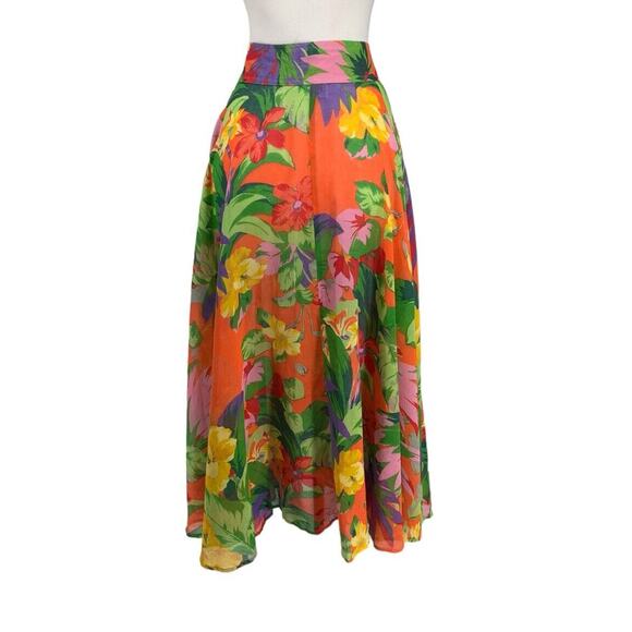 Mods Int’l Semi Sheer Wrap Full Skirt Midi Floral Size 6 Colorful Beach - Picture 4 of 10